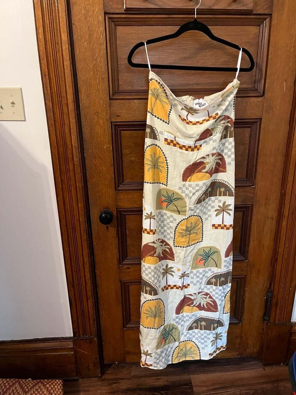 Strapless size large Paper Heart Linen Blend Palm Scenic Print Midi Dress